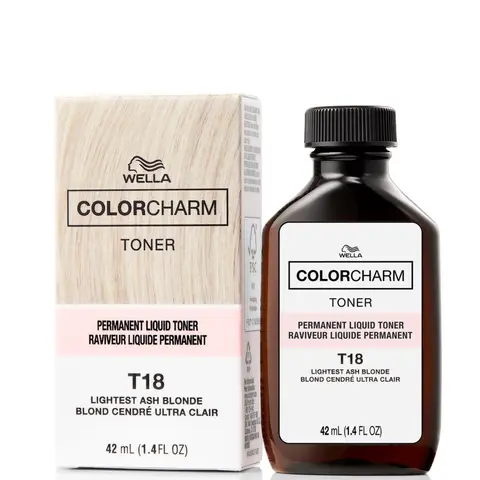Wella ColorCharm Toner T18 Lightest Ash Blonde Permanent Liquid Toner 42 mL for Subtle Hair Color Change