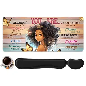 4pcs Inspirational Quote with Butterfly Girl Design Mouse Pad + Keyboard Wrist Rest + Ergonomic Mouse Pad + Coaster Set For Desktop Decoration, Office Accessories Set Ergonomic Wrist Support, Computer Mat Mouse Pad Coaster Suitable For Home Office Gaming