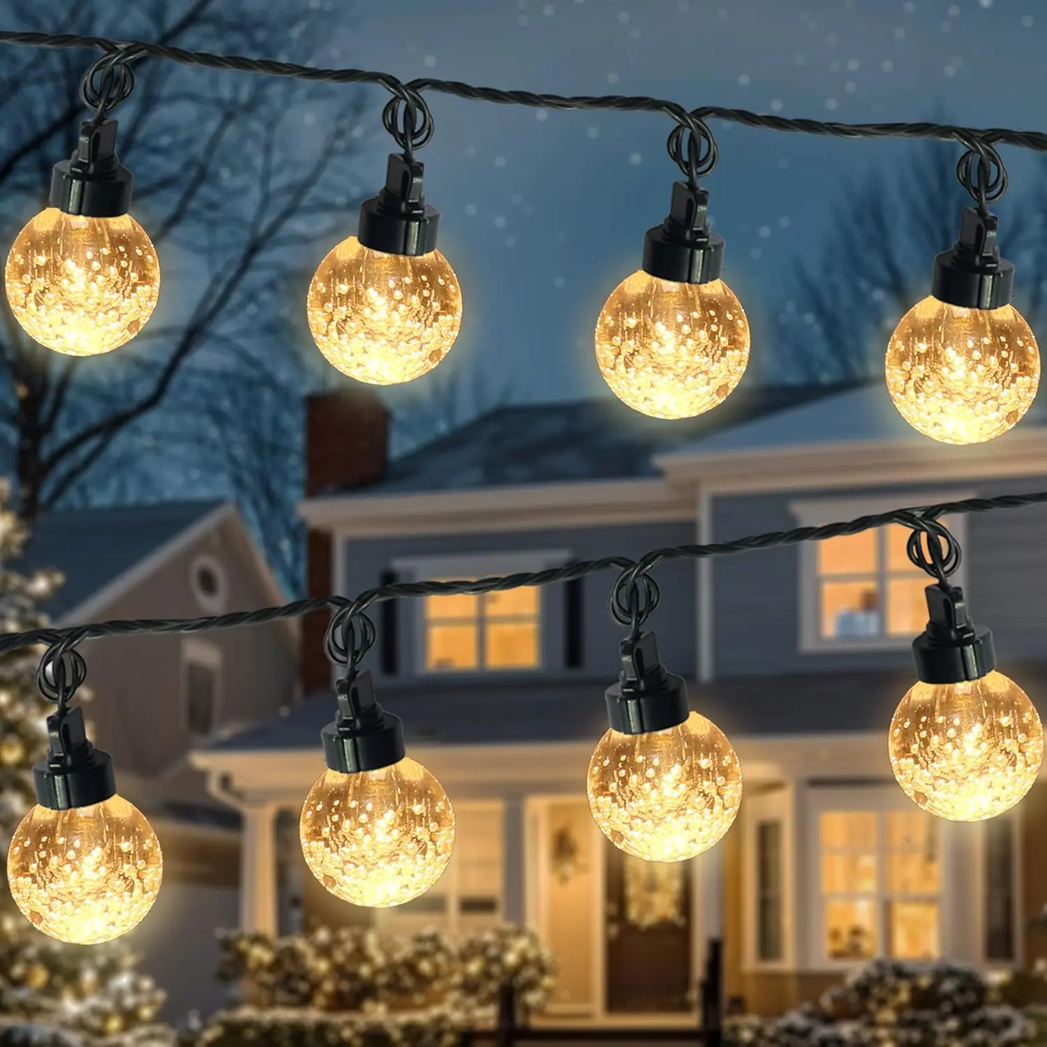 20 LED 41FT Globe Crystal Bubble String Lights Fairy String Lights | Christmas Bubble String Lights Plug in with 11 Modes Timer&Memory Function Extendable for Indoor Outdoor Christmas Home Decor