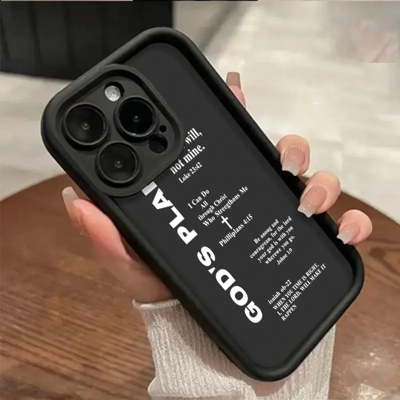 Minimal Faith Text Cross Soft TPU Smartphone Case - Shockproof, Edge Protected, Full Coverage Accessory for iPhone 13,14,15,16,17 Pro Max Models, Comfortable Grip for Daily Users
