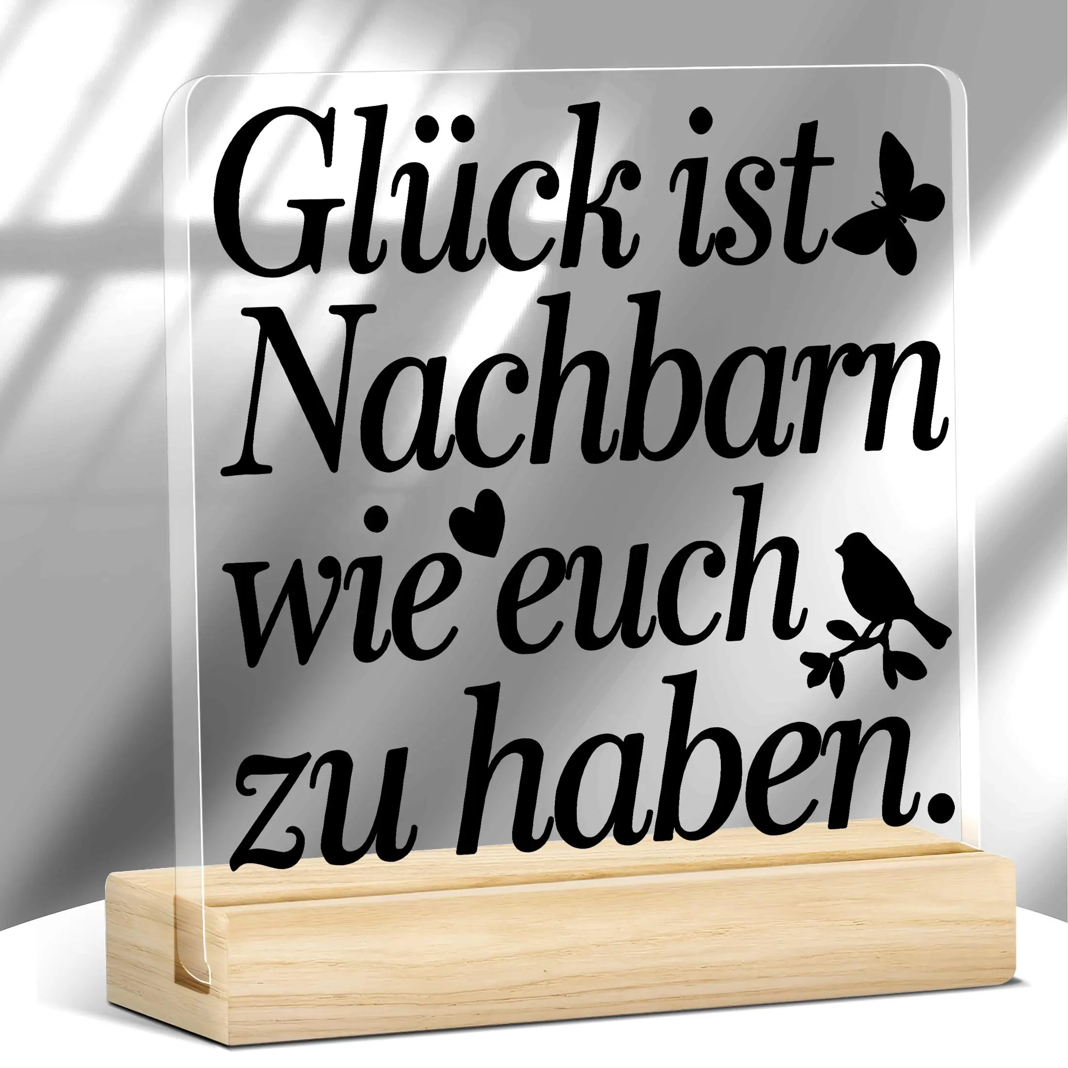 Square Acrylic Sign, Modern Mini Tabletop Plaque with Wooden Base, Living Room Home Gift, Housewarming Birthday Room Decor