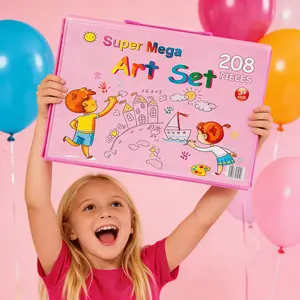 Art Supplies, 208-Piece Drawing Art Kit, Gifts for Kids Girls Boys Teens, Art Set Crafts Case with Double Sided Trifold Easel, Includes Sketch Pads, Crayons, Colored Pencils, Gifts for kids (Pink)