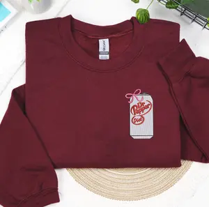 Women’s Casual Embroidered Crewneck, Cute Drink Can Design Sweatshirt, Cozy Gift for Soda Fans