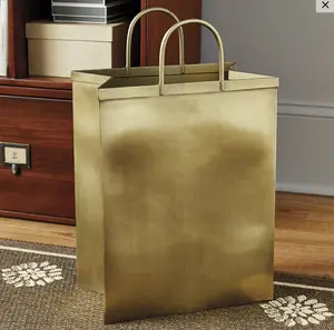 Bunny Williams Shopping Bag Waste Bin Antique Brass Stainless Steel Trash Can Magazine Holder