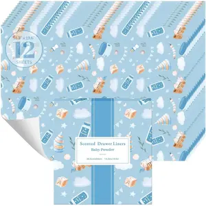 Drawer Liners for Dresser, Baby Powder Scented Fragrant Drawer Liner 12 Sheets, Non-Adhesive Drawer Paper Liner for Bedroom Shelf Closet, Shoe Chest