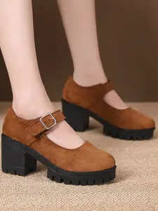 Women's Fashion Solid Color Thick Sole Chunky Heel Mary Jane Shoes, Casual Comfortable Daily Wear, Perfect for Students and Outdoor Activities