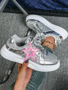 Women's Fashion Glitter Casual Sneakers, Trainer, Sports Shoes, Walking Shoes, DIY Detachable Design, Lightweight Breathable Low Top Skate Shoes, Perfect for Gifts & Daily Wear