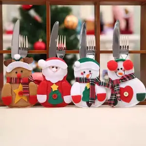 Christmas Cutlery Bag(1-Pack) Cute Snowman Reindeer Silverware Tableware Holder Knife Fork Bag Pouch Decor for Home Dinner Table, Festival Holiday Party, Christmas Tree Decoration