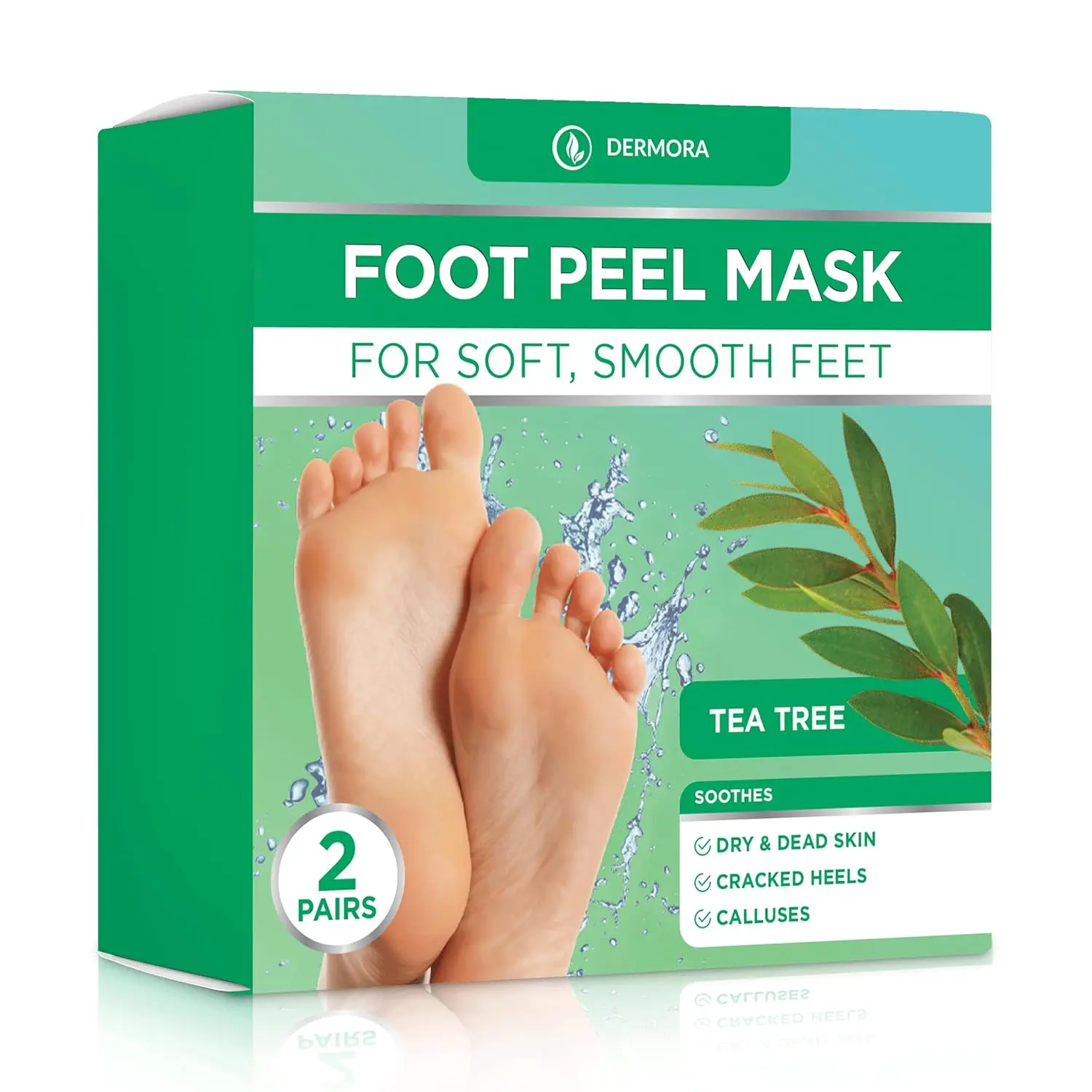 DERMORA Tea Tree Foot Peel Mask, 2 Pairs, Exfoliating Foot Mask for Dry Feet Peeling