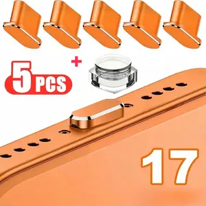 5pcs Apple Metal Dust Plug Type-C with Transparent Box, Compatible with iPhone 17/16/15 Series, Charging Port Protector