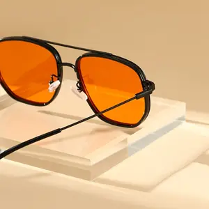 Women Fashion Punk Glasses Casual Orange Metal Square Frame For Outdoor Vacation Travel And Decors Photo Props