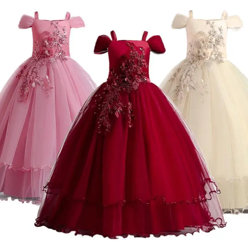 Teen Girl Bridesmaid Dresses for Wedding 12 14 Yrs Formal Evening Prom Long Gown Flower Elegant Birthday Party Princess Dress, One-Piece