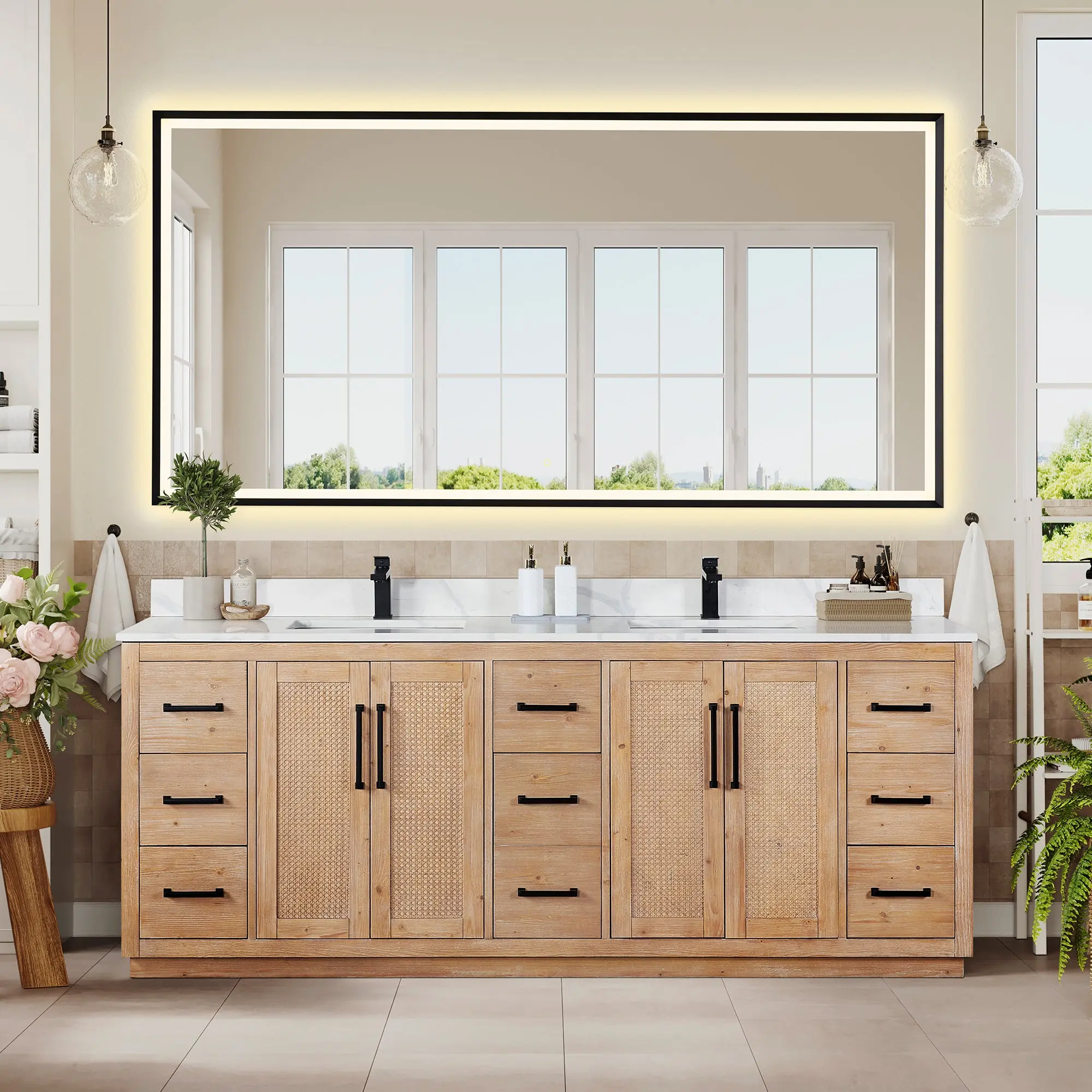 Floral 84" double vanity with top