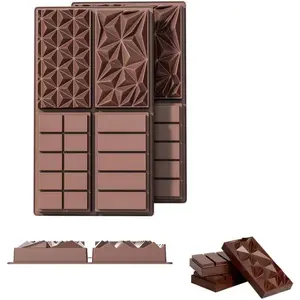 2 Packs Silicone Molds for Chocolate, Food Grade Non-Stick Baking, Candy and Butter Mold with Different Shapes (2 Packs Chocolate Bar)