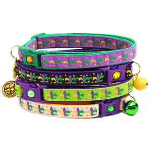 Fleur De Lys Breakaway Safety Cat Collar with Matching Jingle Bell & Charm by Pugs2Persians Mardi Gras New Orleans