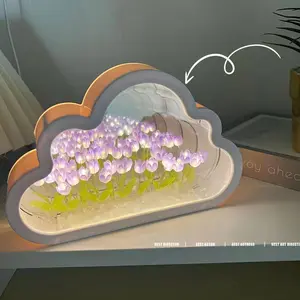 Cloud Tulip Night Light DIY Mirror Flower Sea LED Atmosphere Lamp Handmade Desktop Ornament Creative Bedroom Bedside Decor Gift fathersdaygiftideas