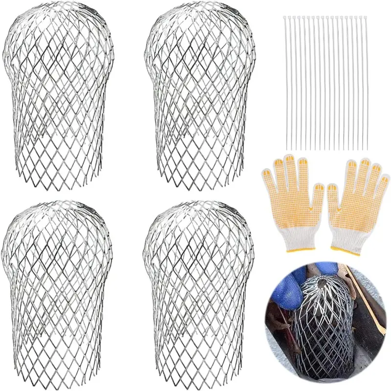 4 Count Gutter Downspout Guards 3.5 Inch Aluminum Leaf Filter Strainer Expandable Gutter Downspout Protector for Preventing Blockage Leaves Debris