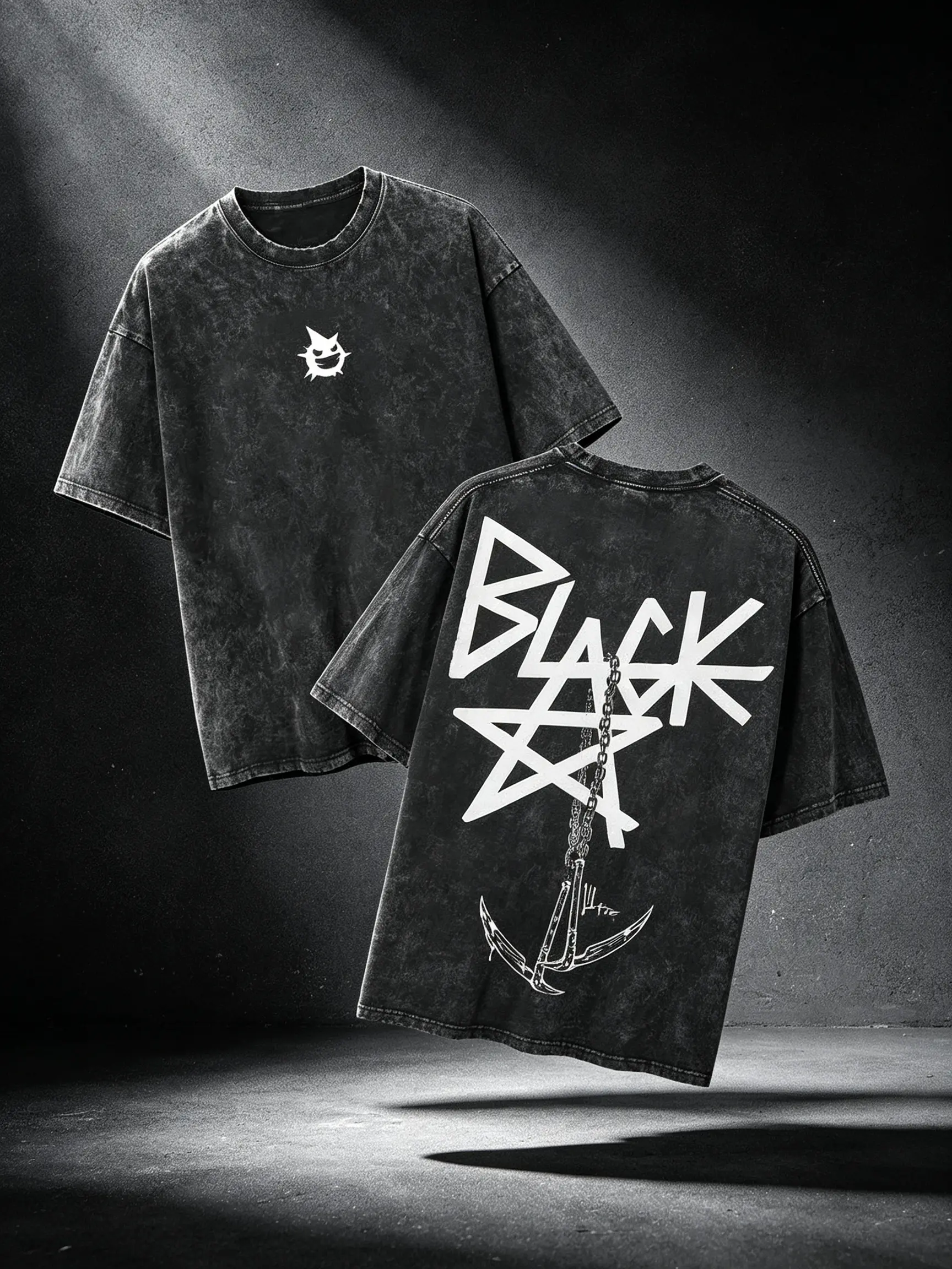 Retro Vintage Blackstar X Chain Scythe - Soul Eater Anime Double Printed Washed T-Shirt Unisex Mineral Anime Manga Wash Heavy Cotton T-shirt, Gift For Anime Fan Lover，cotton graphic tees Streetwear Casual