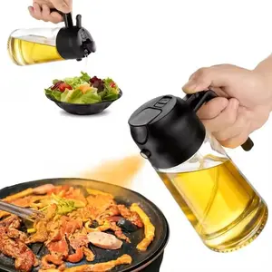 Oil Sprayer for Cooking 2 in 1, 470ml/16oz, Oil Spray & Dispenser Glass Bottle, -grade material for Kitchen, Salad Dressing, Frying, Air Fryer & BBQ (Black)