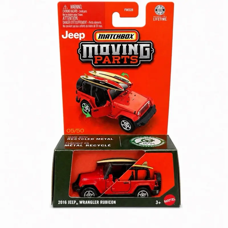 Matchbox Jeep Moving Parts 2016 Wrangler Rubicon Model Car with Surfboards FWD28 Recycled Metal 3+ Years Old