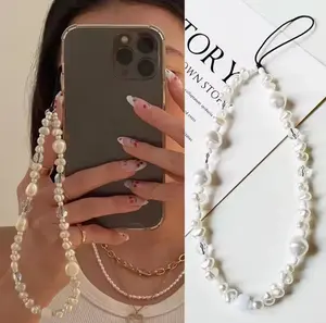 Clear Pearl Phone Charm Strap Coquette Beaded Wrist Lanyard Universal Fit for iPhone & Android Lightweight Comfortable Secure Attachment
