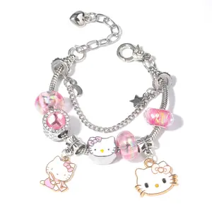 New Hot Sanrio Alloy Bracelet, Cute Kuromi Cartoon Crystal Beaded Bracelet, Sweet Aesthetic Gift for Girls