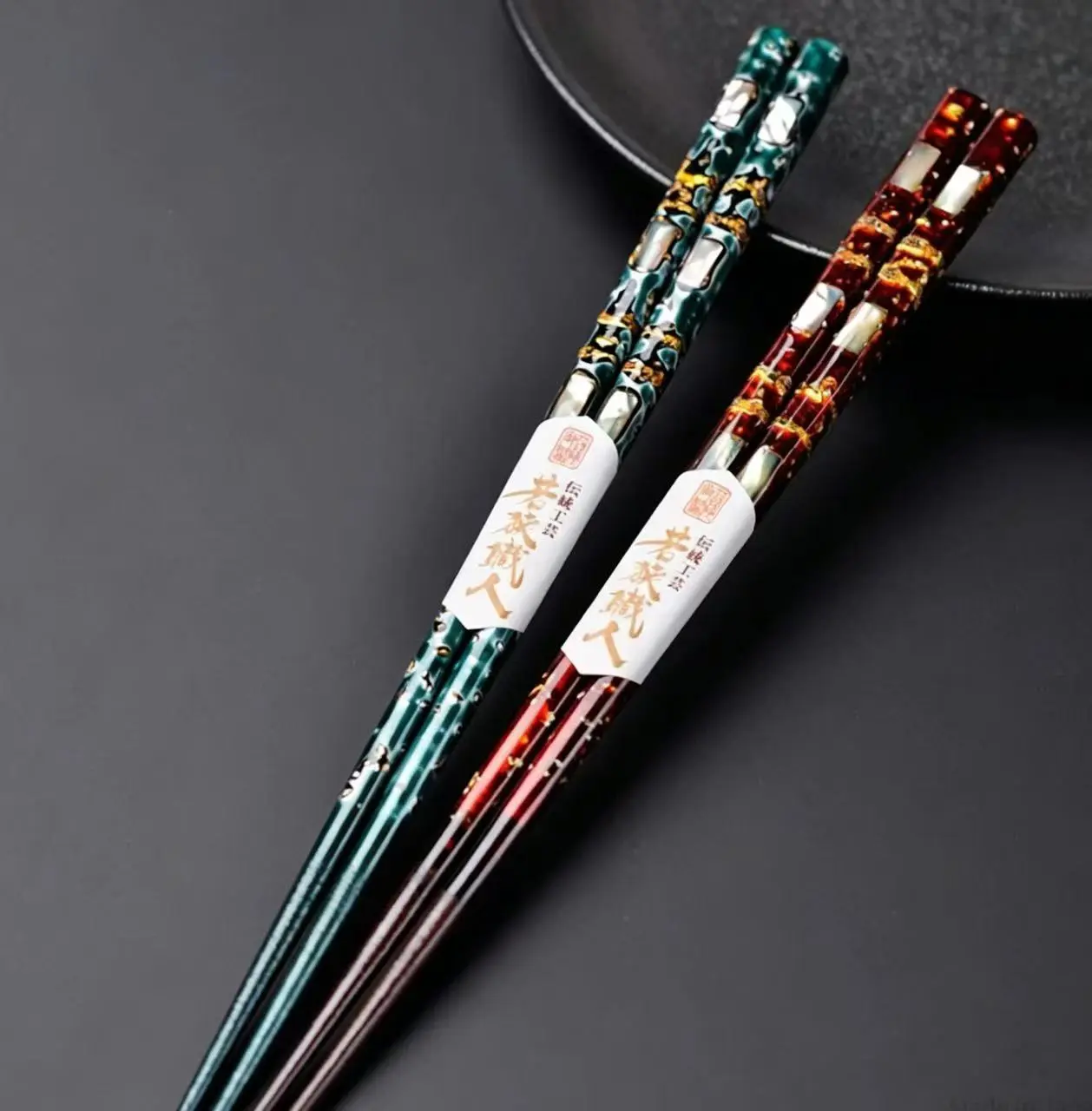 Premium Chinese Natural Lacquer Chopsticks with Mother-of-Pearl Inlay