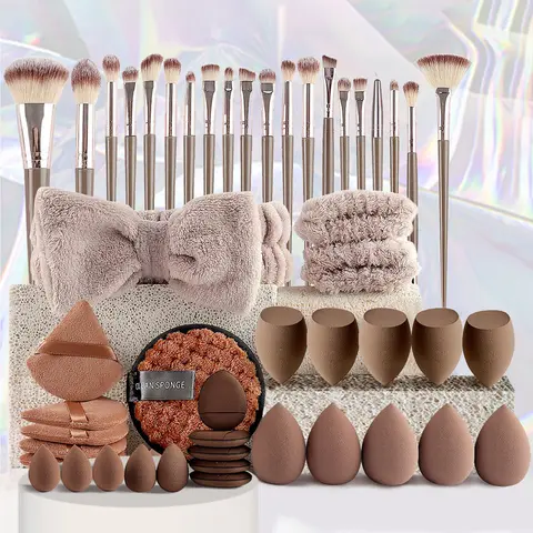 Yostyle 49pcs Multi-Functional Makeup Tool Set - Beginners' Beauty Tools with Multifunctional Brush, Foundation Brush, Champagne Color Kit for Even Application