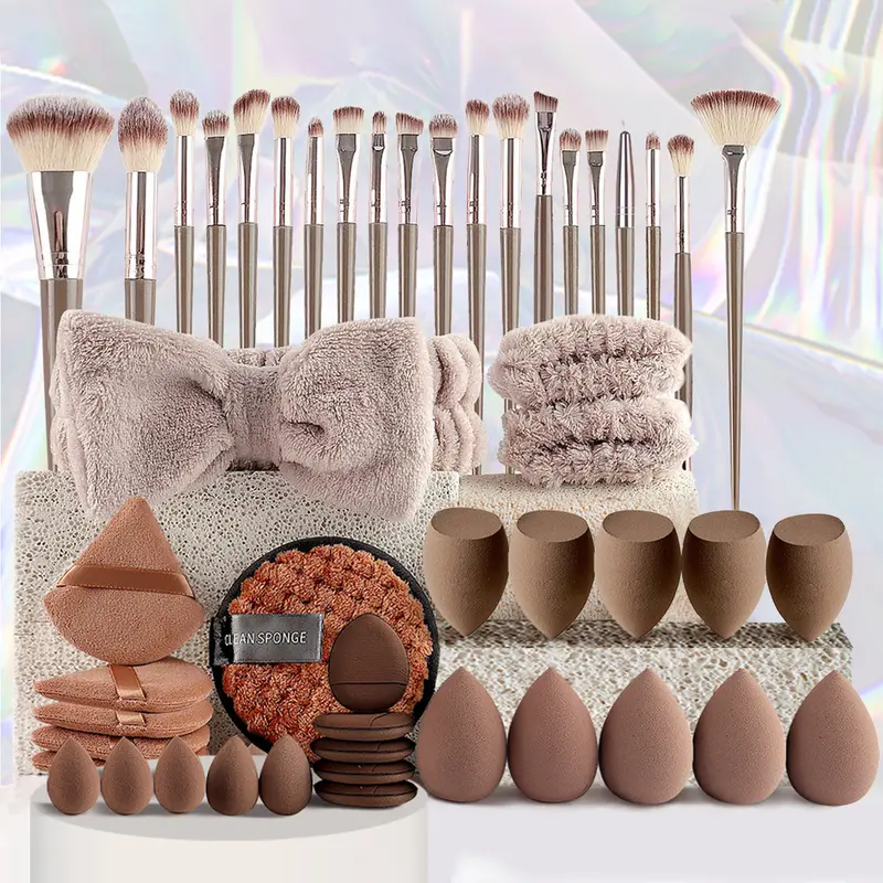 Yostyle 49pcs Multi-Functional Makeup Tool Set - Beginners' Beauty Tools with Multifunctional Brush, Foundation Brush, Champagne Color Kit for Even Application
