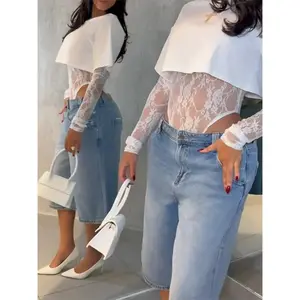 Fashion Crop Tops Women Lace Jacquard Full Sleeve Bodysuit Hot Girls High Street Wild Style Classic Skinny Clothing - Womenswear