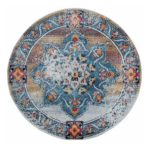 HomeRoots 531879 6 ft. Orange Round Medallion Power Loom Circle Area Rug, Decorative Area Rug, Circle Area Rugs, Decorative Area Rugs