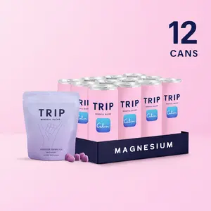 TRIP Total Calm Bundle: Wild Strawberry Magnesium & Adaptogen Premium Lightly Sparkling Drink (12-Pack) + Wild Berry Magnesium Gummies (30-Day Supply) – Vegan, No Added Sugar & Non-GMO
