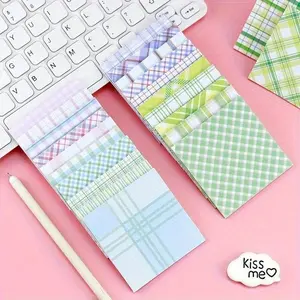 5-Pack Grid Texture Sticky Notes, Colorful Plaid Material, Ideal for Marking Errors, Indexing, Note-Taking, School & Office Use, Planner Supplies