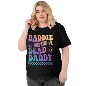 Baddie With A Dead Daddy Skull Graphic T-Shirt |   Retro Checkerboard Y2K Plus Size Tee