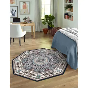 Navy Blue Nain Design Rug