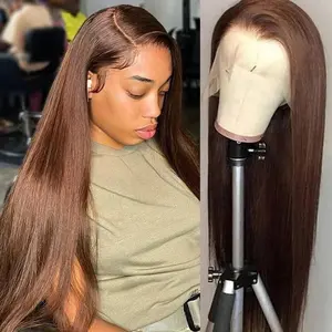 Bling Hair Brown Straight 13x6 Transparent Lace Front Human Hair Wigs For Women #4 Chocolate Brown 13x4 Lace Frontal Wigs Human Hair 180% Density