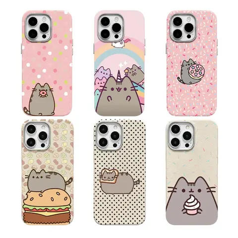 Cute Pusheen Cat Polka Dot Smartphone Case - Slim Fit, Shockproof, Leather-Textured TPU Shell Cover, Protector for iPhone 18,17 Pro Max,16,15,14,13,12 - Detachable Cute Phone Accessories