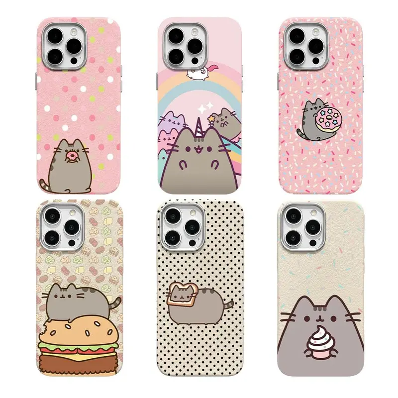 Cute Pusheen Cat Polka Dot Smartphone Case - Slim Fit, Shockproof, Leather-Textured TPU Shell Cover, Protector for iPhone 18,17 Pro Max,16,15,14,13,12 - Detachable Cute Phone Accessories