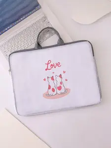 Heart Cat Print Notebook Bag, Soft Laptop Sleeve, Tablet Case, Zipper Storage Pouch, Casual Style, All Seasons, Valentine's Day Gift