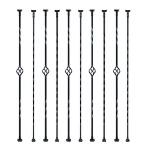 VEVOR Staircase Metal Balusters, 44''x 1/2 Galvanized Steel Decorative Banister Spindles, 10 Pack Deck Baluster with Hollow Single Baskets, Twists, Spiral Stair Railing w/ Shoes Screws