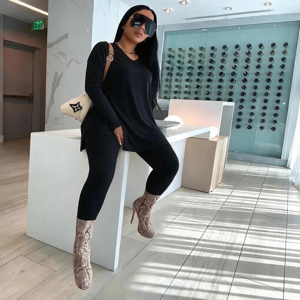 Women's 2025 New Plus Size 2-Piece Set, Elegant Solid Color Round Neck Long Sleeve Top & Elastic Waist Pants, Basic Comfortable Fitted Office Casual Workwear for Curvy Women - Womenswear Office Wear