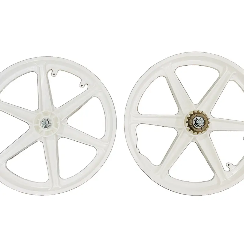 20" Bicycle BMX White Mag Wheels Front & Rear with Freewheel 6 Spoke Plastic Wheels for BMX Bikes