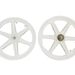 20" Bicycle BMX White Mag Wheels Front & Rear with Freewheel 6 Spoke Plastic Wheels for BMX Bikes