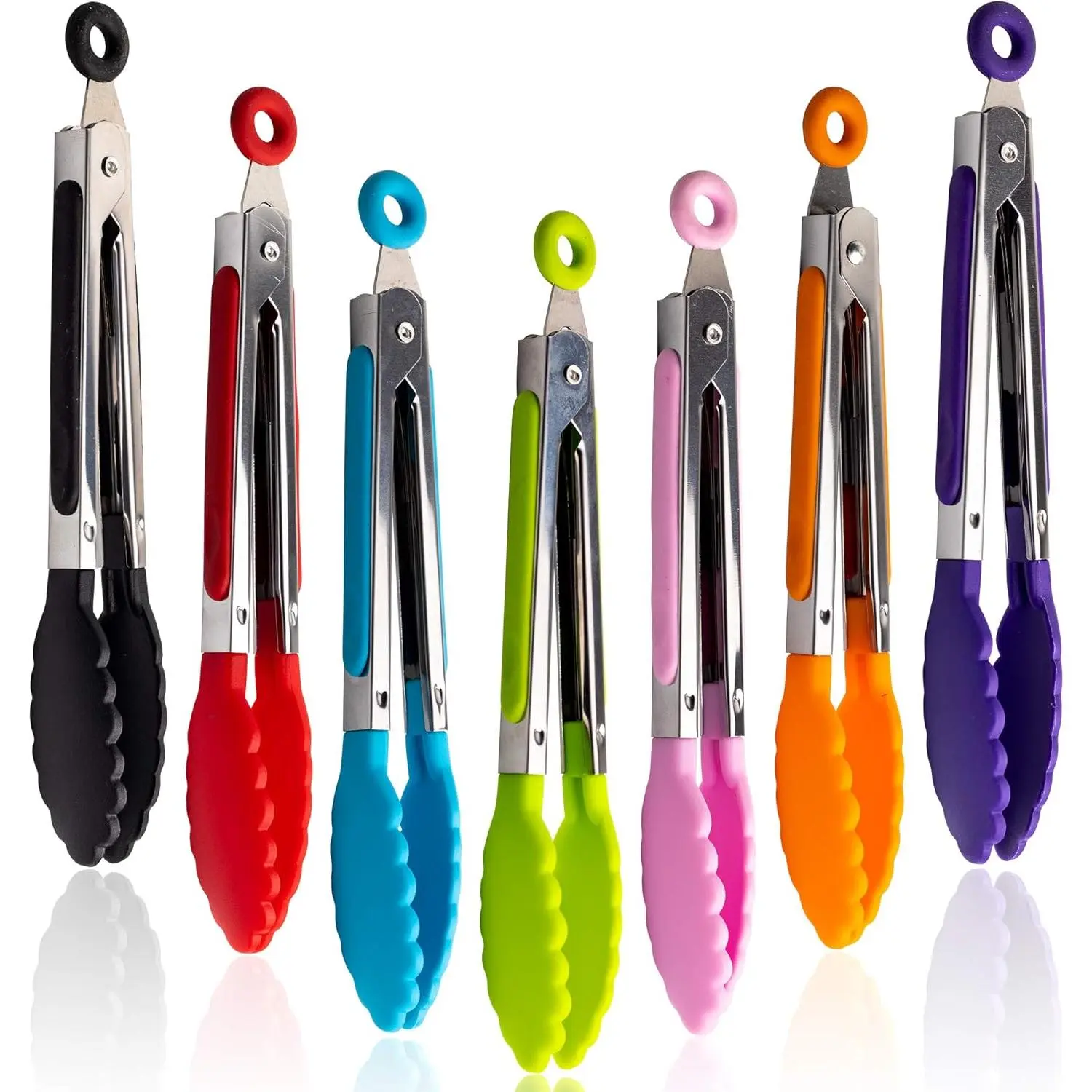 7-Piece Kitchen Tongs Set 7inch Colorful Mini Food Tongs with Stainless Steel Silicone Handles and Nylon Tips Heat-Resistant Tongs for Cooking, Serving, Grilling, BBQ, Salad, etc