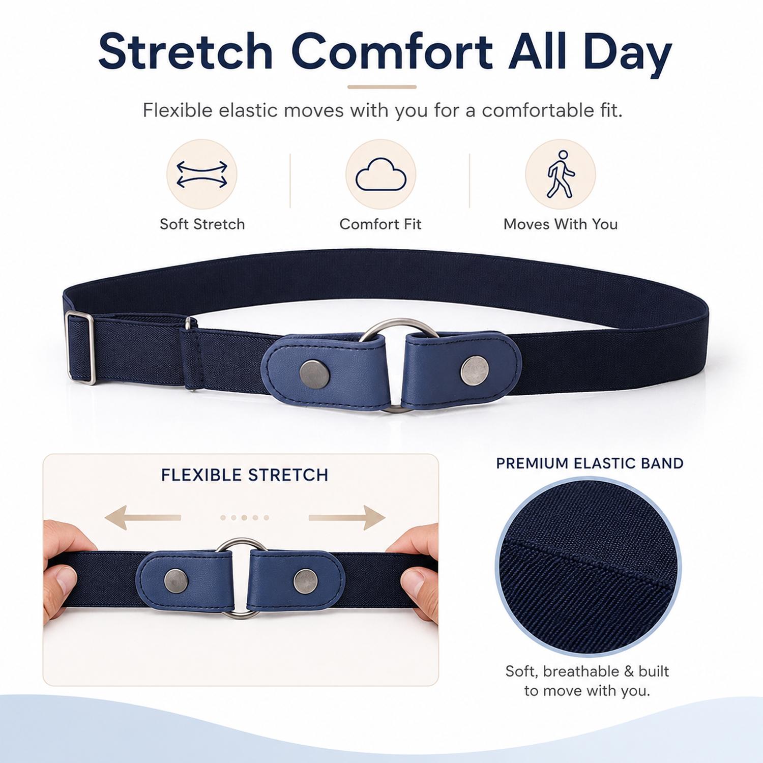 No Buckle Elastic Belt for Men & Women, Adjustable Invisible Stretch Belt with No Bulge for Jeans & Casual Outfits