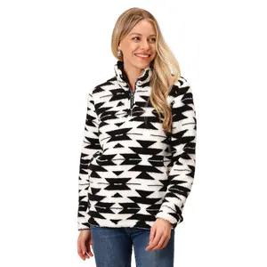 03-098-0250-6195 Roper Women's Polar Fleece 1/4 Zip Pullover - Black & White Aztec