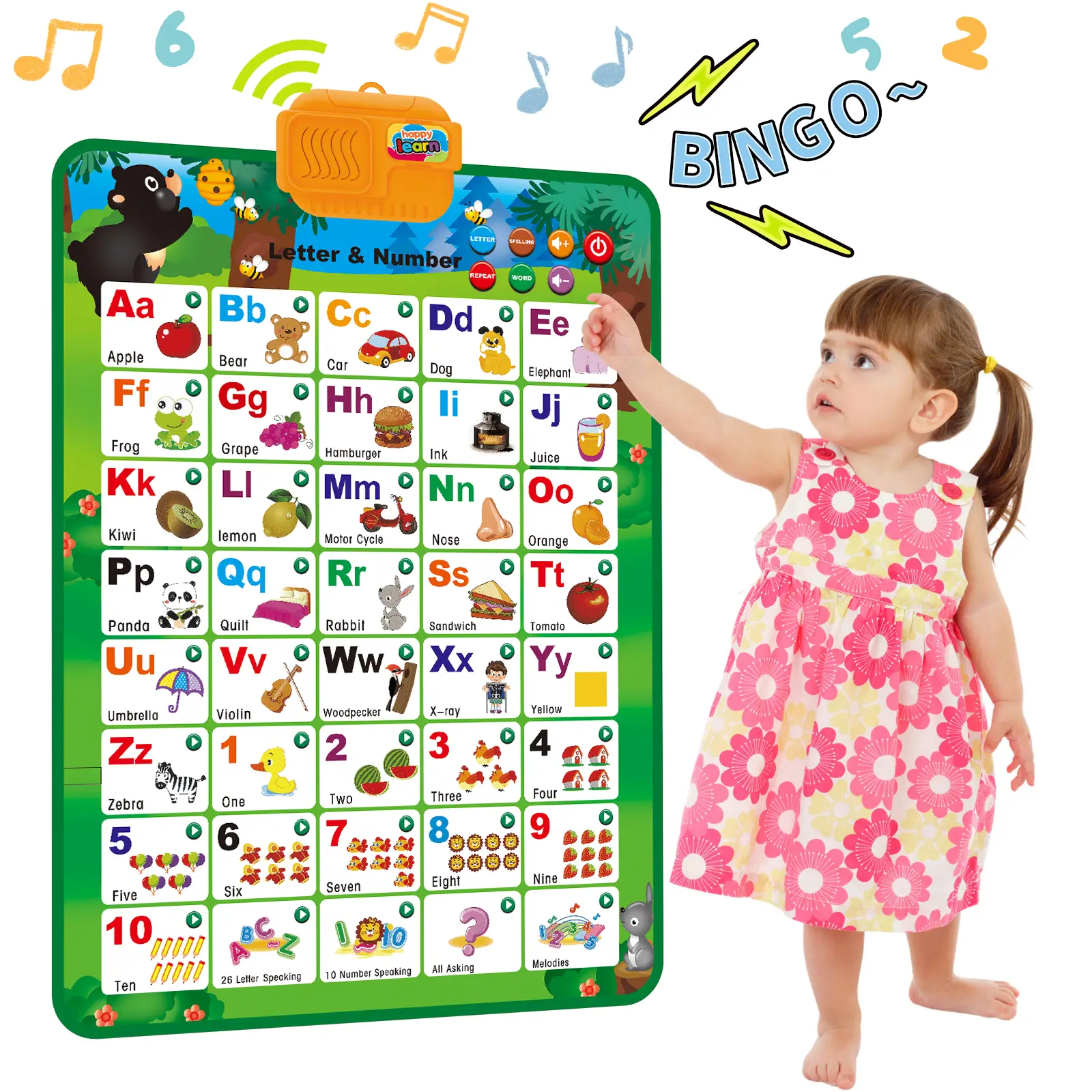 Educational Interactive Alphabet & Numbers kid Learning Poster Talking ABCs & 123s Music Poster