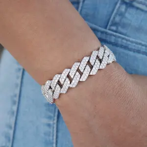 13mm Diamond Prong Link Cuban Bracelet - White Gold