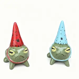 Fun Mini Frog Statue Set with Party Hat, Resin Frogs for Animal Lovers, Funny Sculpture, Decorative Sculptures, Bookshelf Desktop Decor, Fantasy Home Decoration