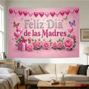2D Flat Plane Printed Tapestry - Large/Small Size, Hearts, Roses, Butterflies, Decorative Design Throws, Pink Butterfly Throws, Mother's Day Gift, Non-Luminous Room Wall Decoration for Living Room Meditation
